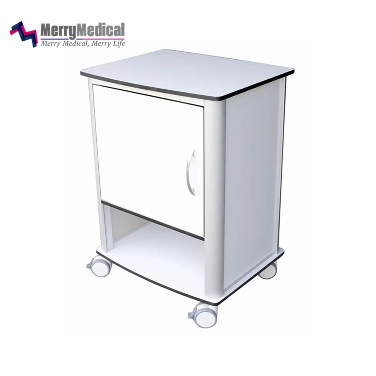 Aluminum alloy column HPL wood Hospital Bedside Lockers on wheels accept customization