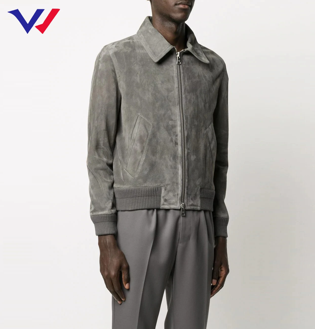 Хит продаж, повседневная приталенная замшевая куртка-бомбер, вышитый логотип на заказ, устойчивые мужские куртки