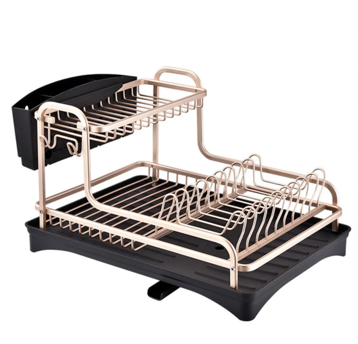 Dish Drainer Rack, Aluminum Rust Proof Dish Rack Cutlery Drainer with Removable Cutlery Holder and 360 Swivel Spout Drain Board