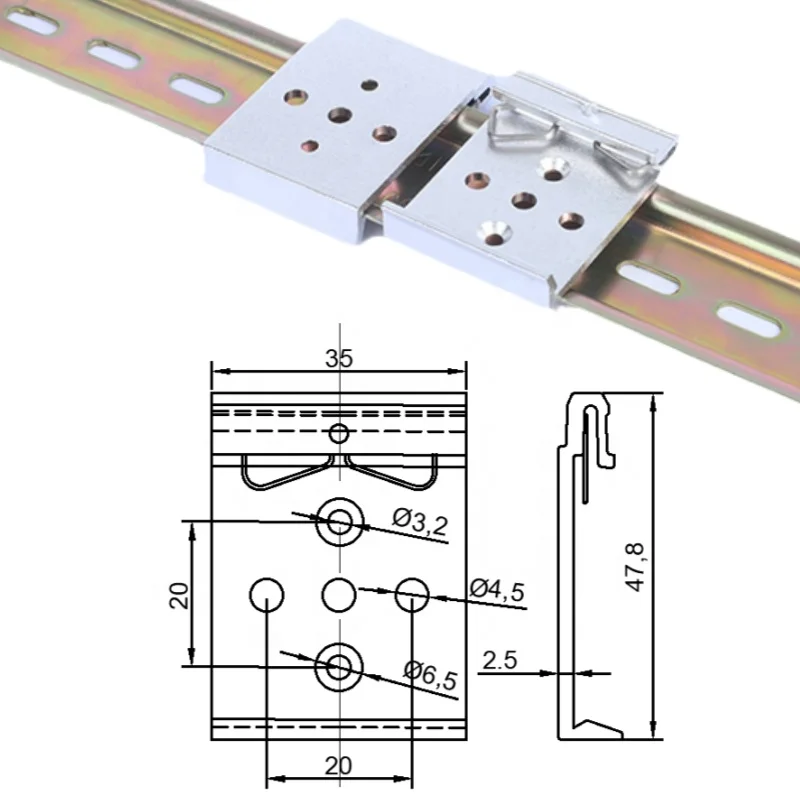 Aluminum alloy 35 wide 5-hole relay buckle DIN guide rail bracket Aluminum alloy guide rail buckle
