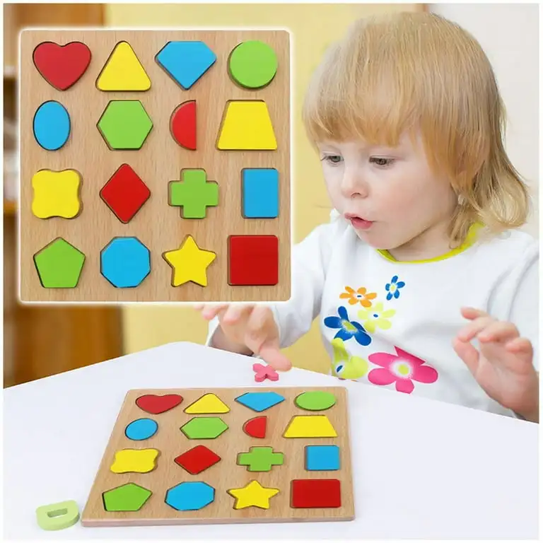 Learning Puzzles Board, Alphabet Puzzles 3D Wood Alphabet Shape Puzzle Set, Wooden Puzzles Board Educational Matching Game