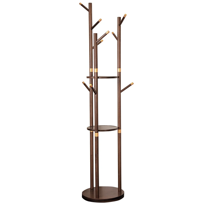 wholesale standing floor tree hanger wood entrance wooden coat rack with 3 tiers 9 hooks