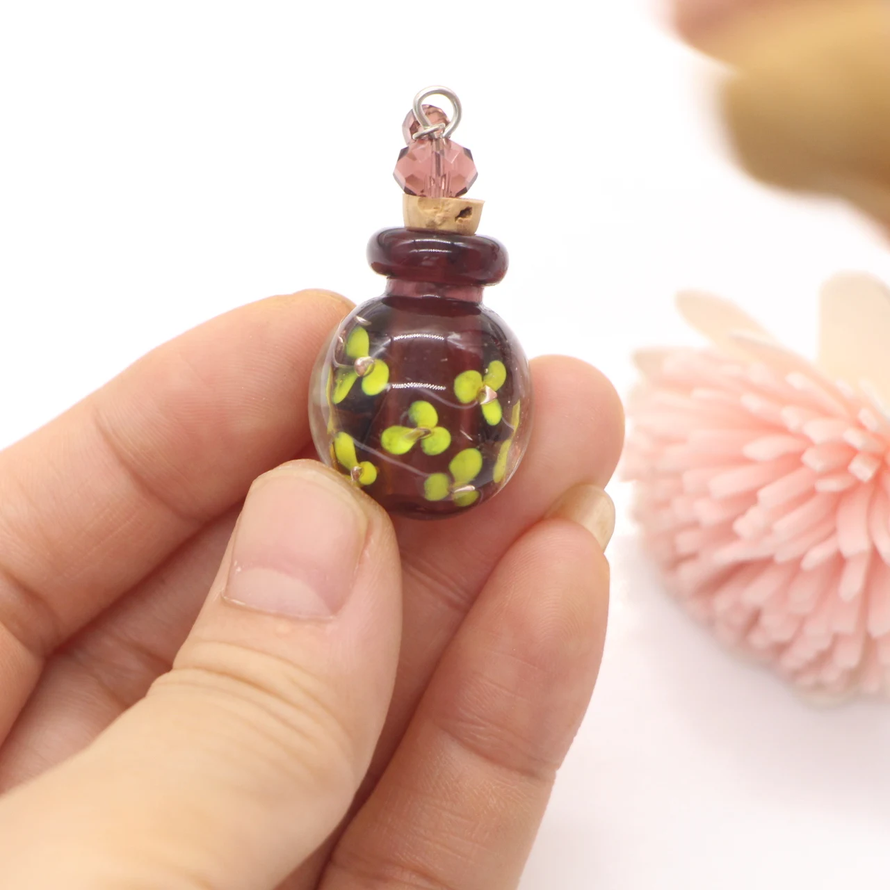 Lampwork murano glass perfume bottle flower pendent Osmanthus and Campanulaceae for jewelry making