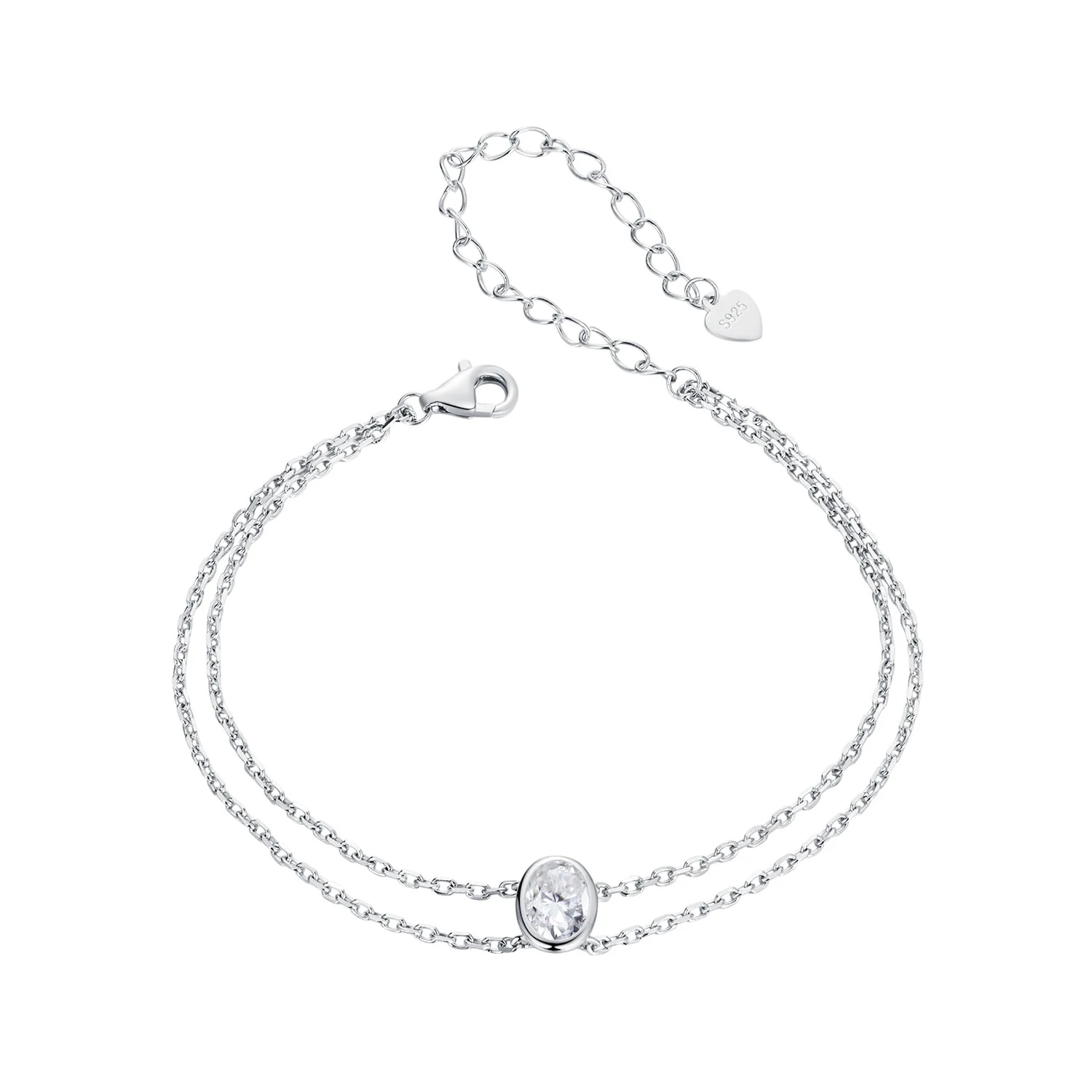 S925 Sterling Silver Plated Platinum Jewelry, Light Luxury and Fashionable 1 Carat Mozambique Double-layer Bracelet