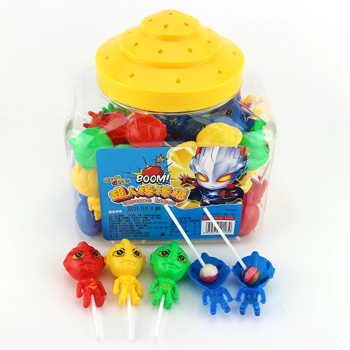 Cartoon Superhero Man toy candy with fruit hard lollipop