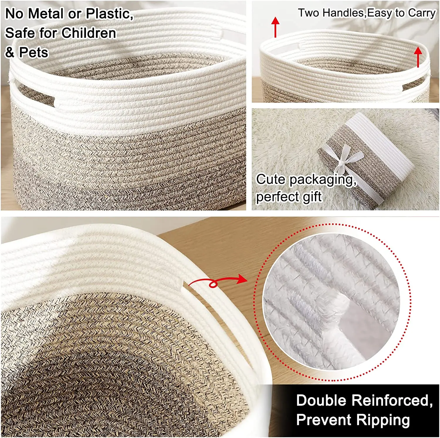 QJMAX Storage Basket Woven Baskets For Storage Cotton Rope Basket For toys