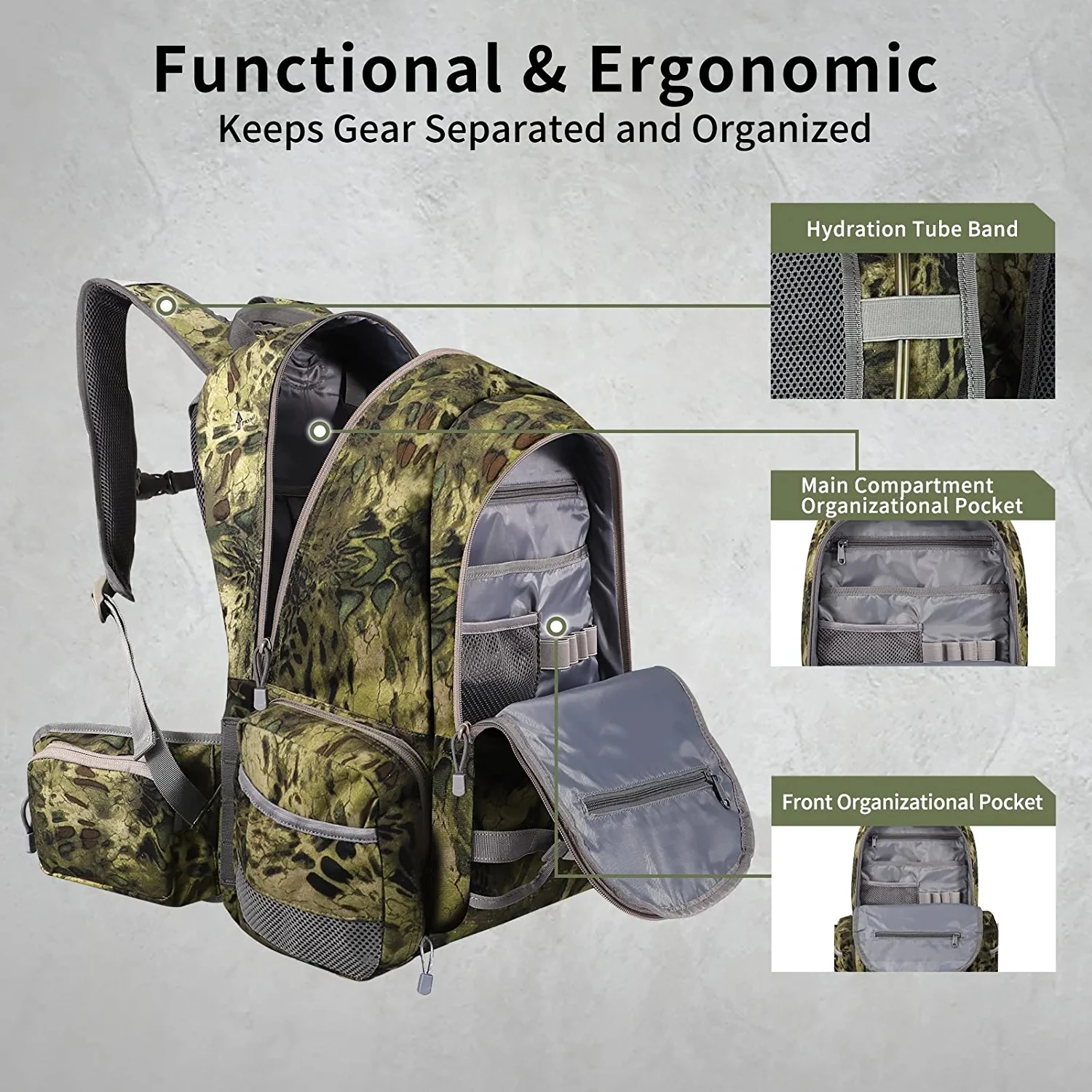YOUK Durable Camouflage Hunting Backpack with Extendable Rain Cover Large Capacity Turkey Vest Waist Belt for Outdoor Hunters