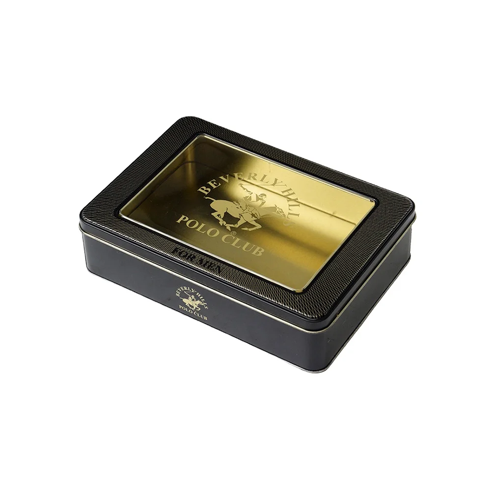 Customized black rectangle metal tin box with transparent window