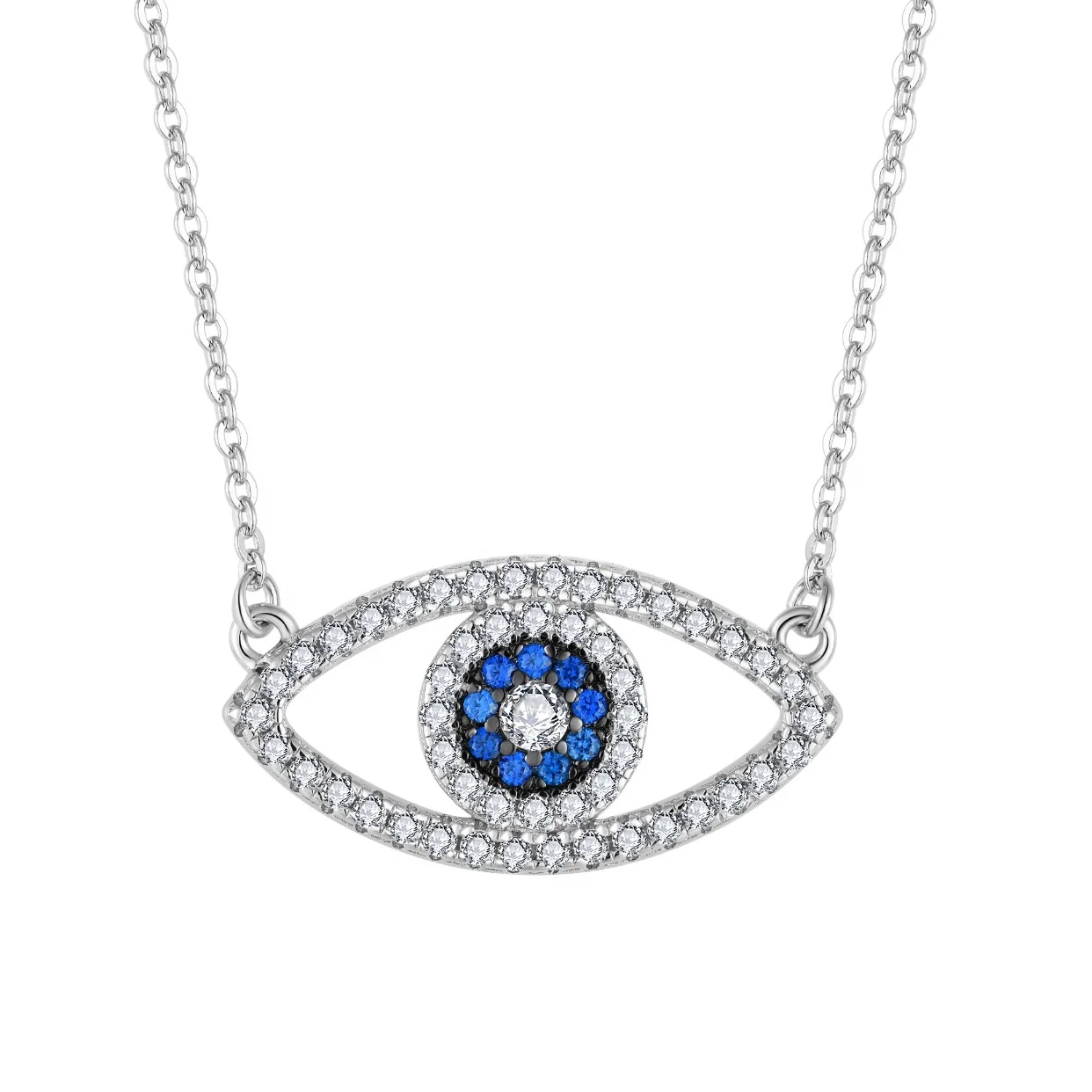 High-quality Blue Eye Necklace 925 Sterling Silver Cubic Zirconia Lucky Charm Eviler Eye Necklace Jewelry for Women Girls Gift