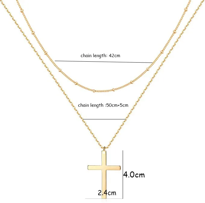 fashion cross layered necklace jewelry stainless steel gold plated cross pendant christian necklace women