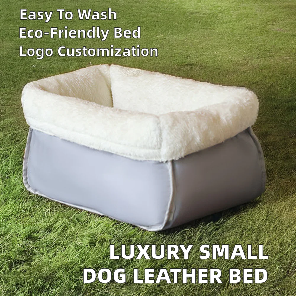 Wholesale Luxury Dog Bed Small Lychee Leather Sofa Design Solid Pattern Skin-Friendly Orthopedic Memory Foam Plush Comfort Sleep