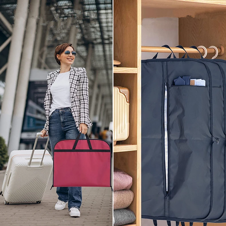 GRS RPET Oxford Non-Woven Nylon Proof Garment Bag For Suit Eco Black Garment Bags Long Travel Coat Cover Garment Bag Suit