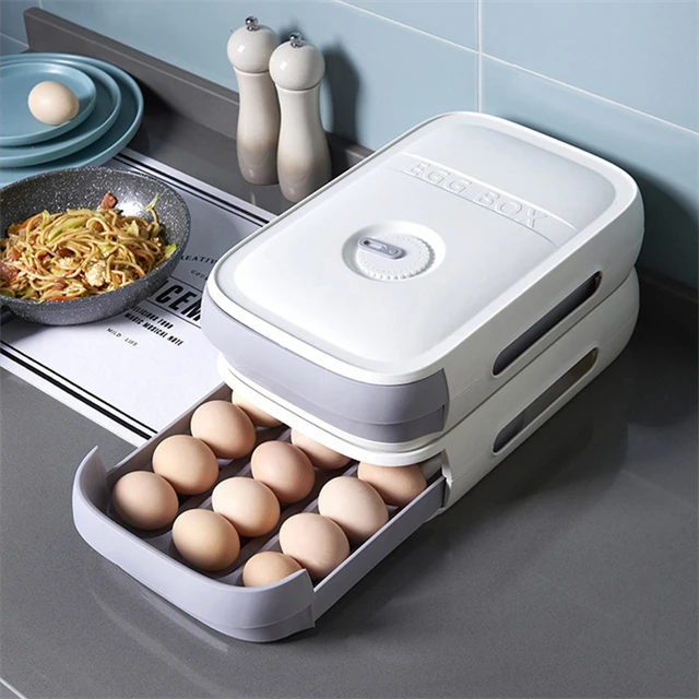Eggs Holder for Refrigerator Automatic Rolling Antislip Organizer with Lid Egg Storage Container Shelf Kitchen  Egg Tray