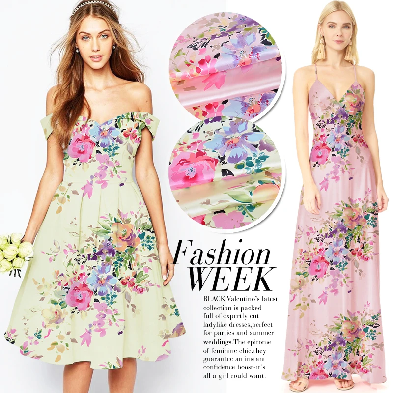 Digital Printed 19mm Elasticity Satin Silk Fabric For Lady Garment