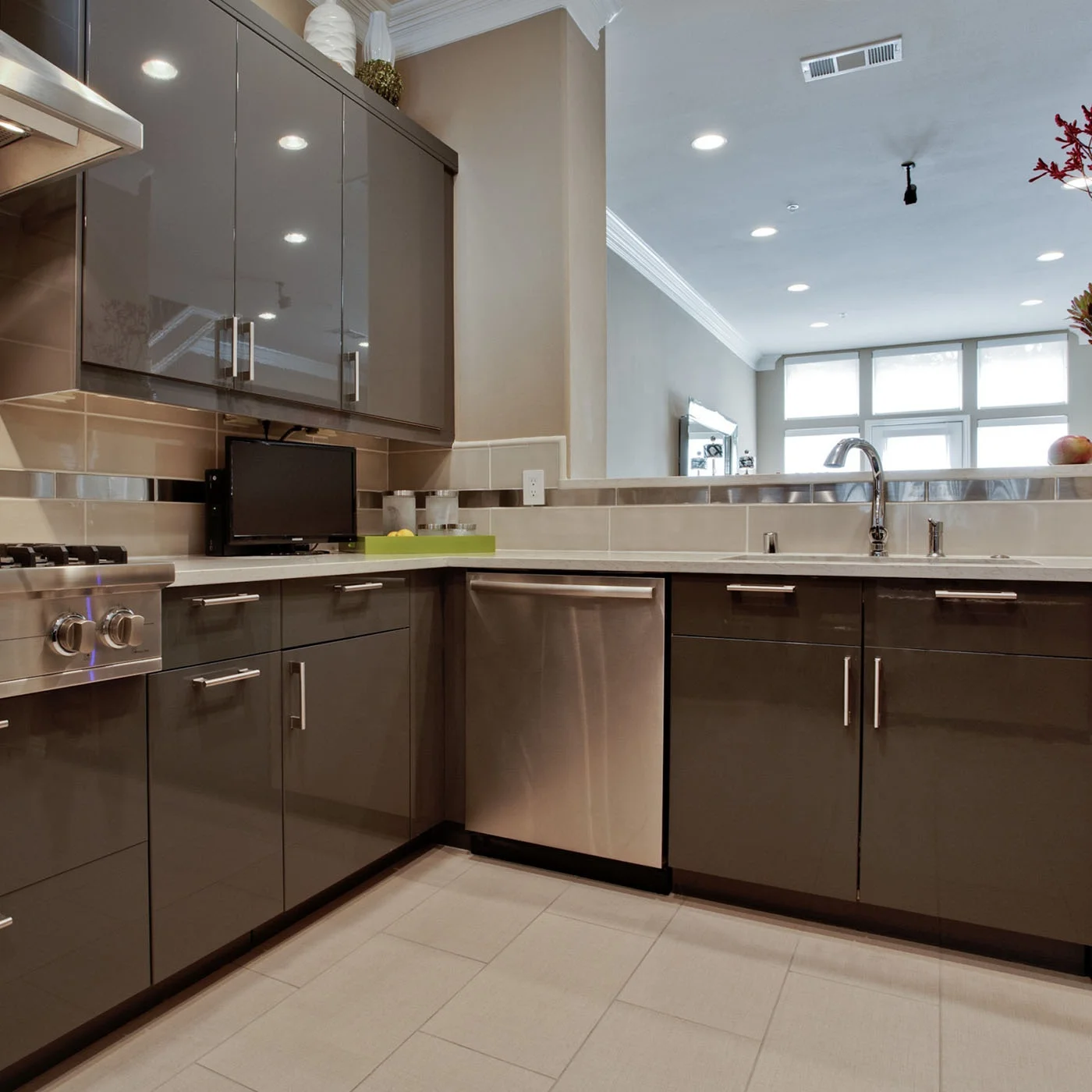 Роскошный полностью кухонный блок готовый компактный шкаф серый глянцевый современный