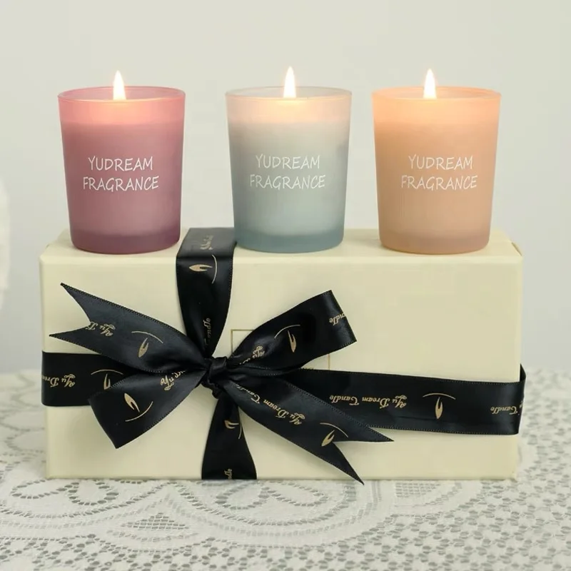 Holiday Gift Luxury Private Label 3 Packs Glass Jar Home Decor Fragrance Soy Wax Scented Candle Set in Bulk