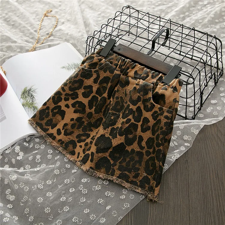 hot sale fashion Boutique girls outfits fall winter black Sweater + leopard print denim skirt 2pcs kid girls clothing