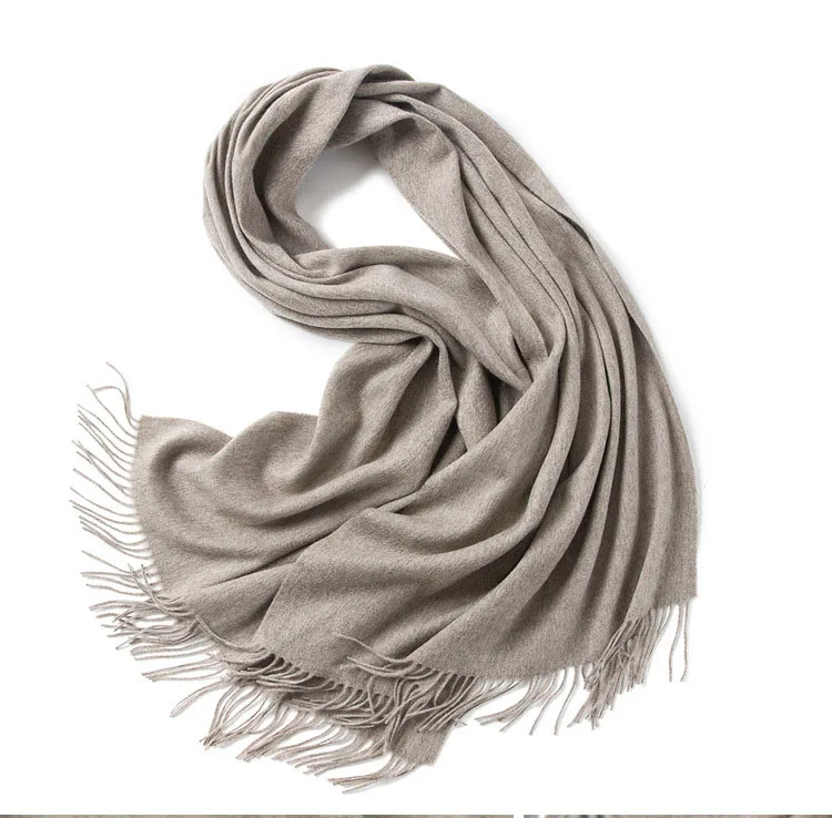 Long Size Solid Color Merino Wool Cashmere Stole Shawls Scarves Khaki Wholesale Soft Women Winter Shawl Women Girl Lady