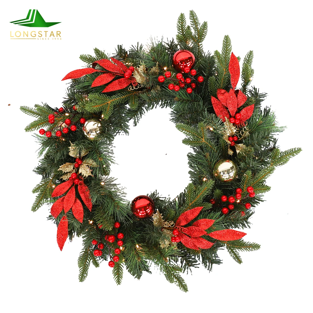 Indoor  Outdoor Wholesale Christmas Wreath and Garland With Red Fruits Christmas Decorations For Christmas Holiday