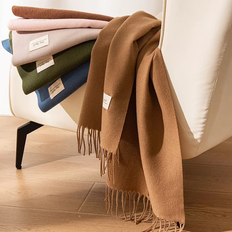 Imitation cashmere scarf shawl tassel pashmina high feeling winter warmth new product solid versatile scarf for women wholesale