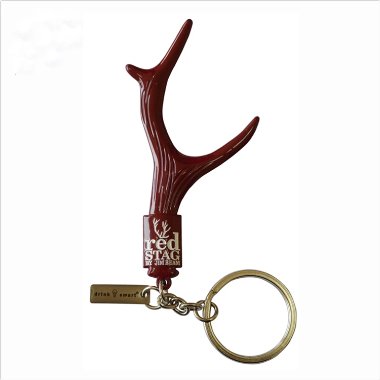 quality promotional red coated antler shape keychain