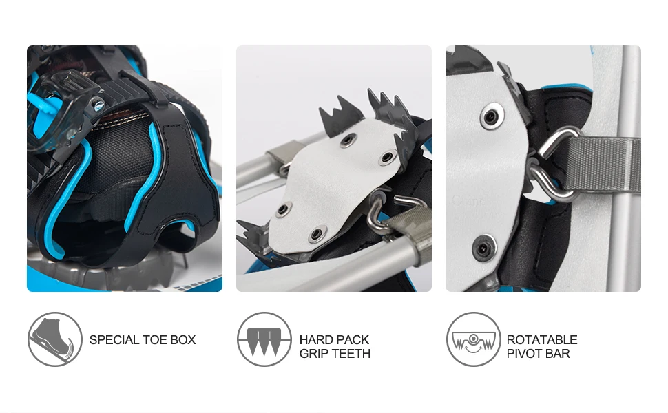 Aluminum  Snowshoes with Toe box system with double ratchet binding