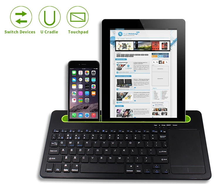 Awireless Customize Layout Qwerty Multi Device Keyboard Bluetooth Rachargable Trackpad Ergonomic Keyboard For Mobile Tablet