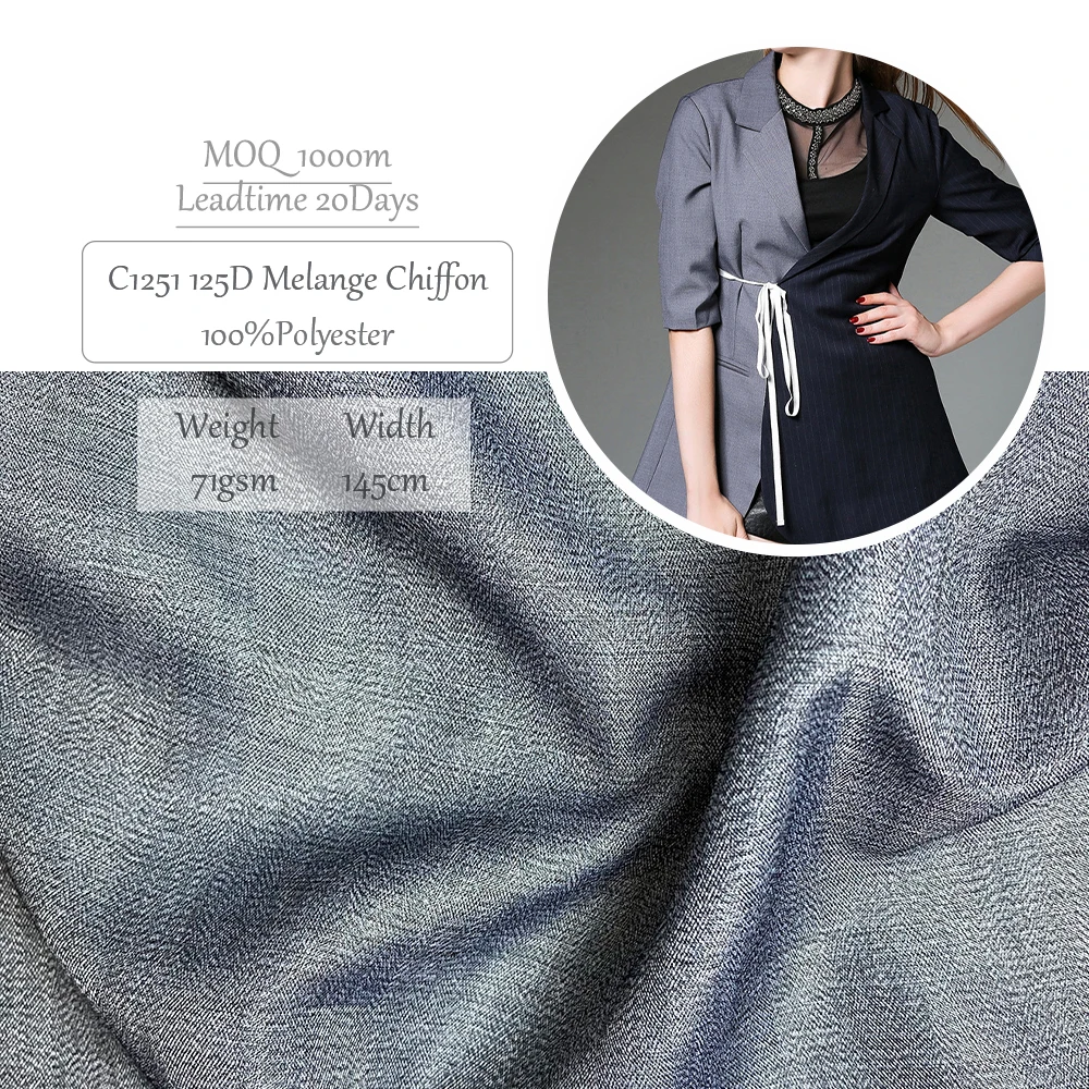 Popular Product Poly Two-tone Fabrics Melange Grey Chiffon Fabric for Cloth