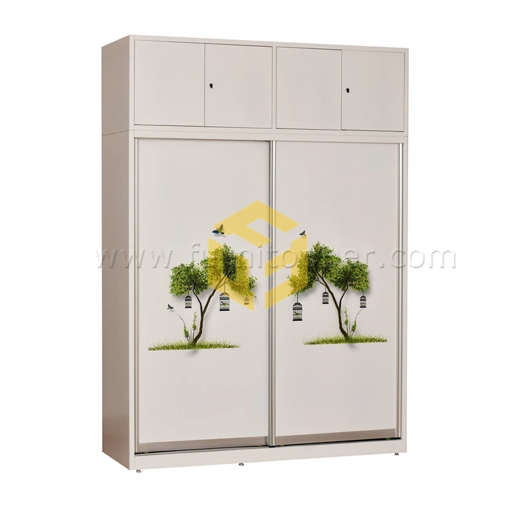 Customized Steel Pattern Transfer Clothes Locker Kids Bedroom Closet Metal Flower Pattern Wardrobe Almirah