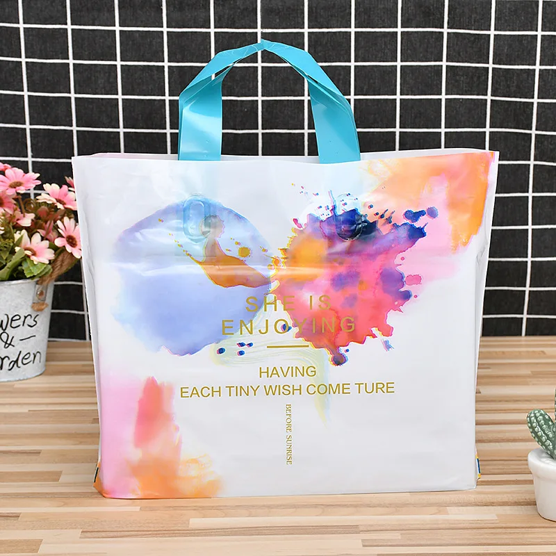 Shopping Bags with Logo Custom Bags for Packaging Recycled Soft Loop Handle Plastic Flexible Reusable Luxury Printing Customized