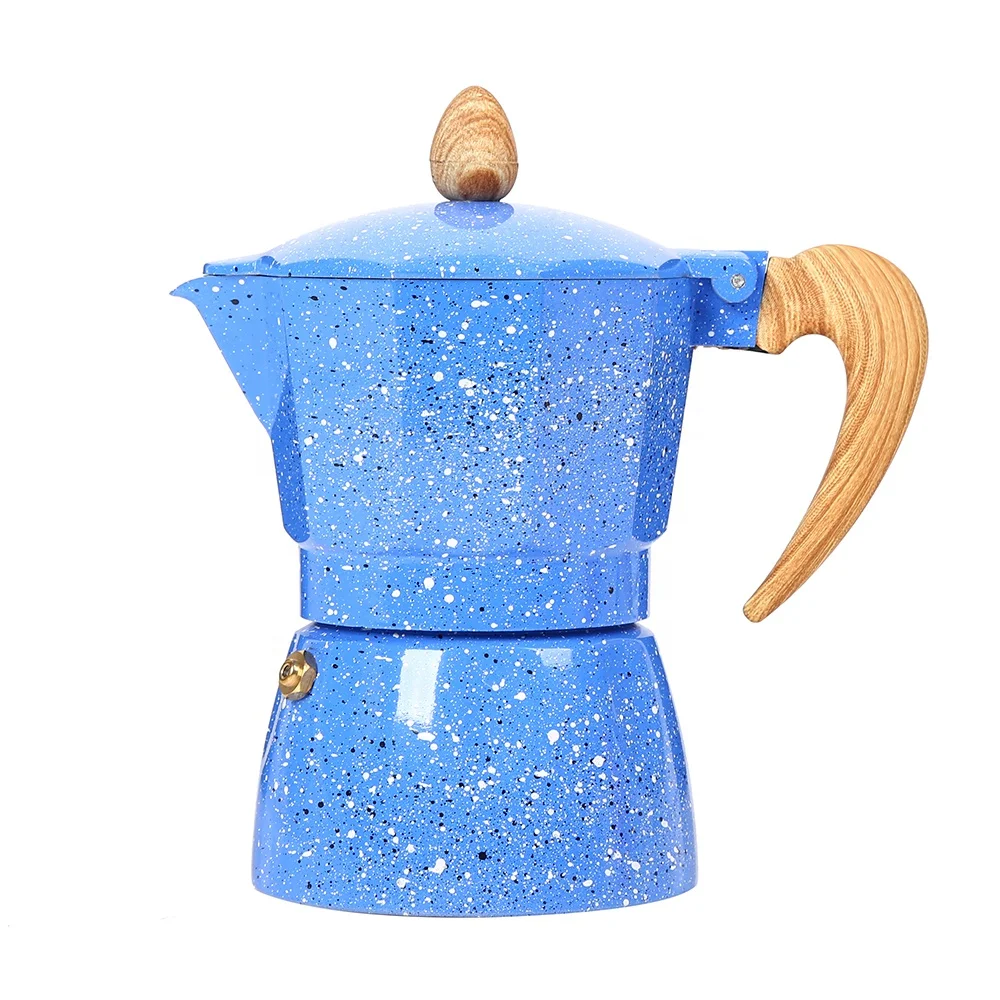 Aluminum Italian Stove Top Coffee Maker with wooden handle
