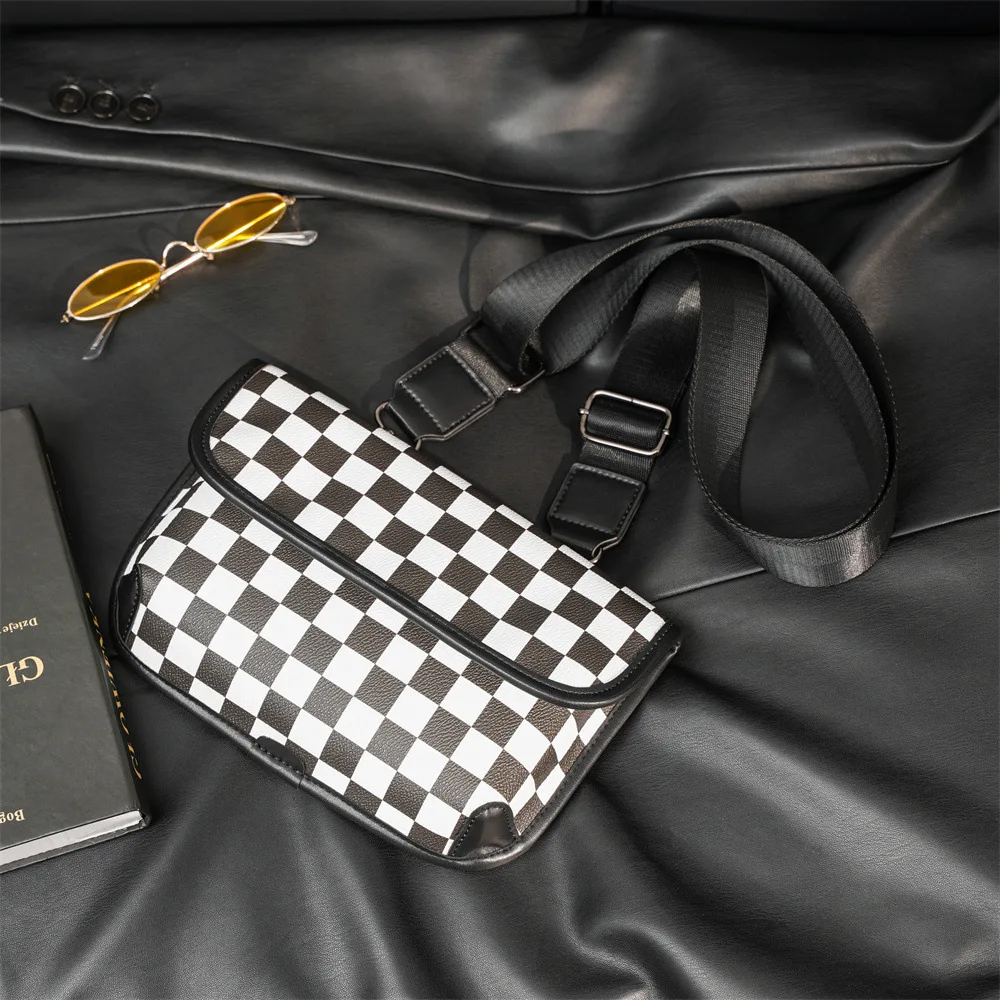 luxury fashion plaid man crossbody phone bag with removable shoulder strap leather sling bags men
