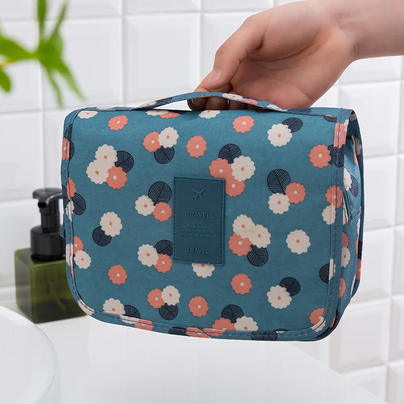 Wholesale Oxford makeup bag custom logo Portable Foldable hanging pouch toiletry cosmetic bags