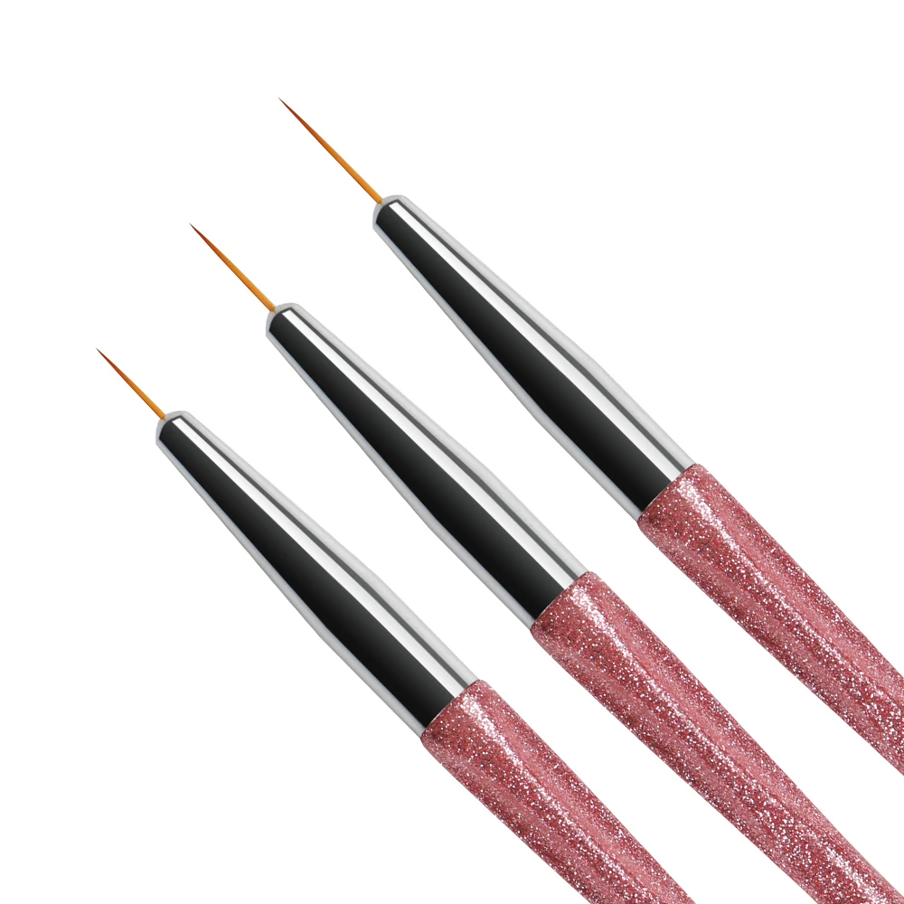 Custom Logo Long Striping Liner Brush 3pcs Red Needle Tube 3D Nail Art Brush Design Liner Set 6/10/15/20/25mm