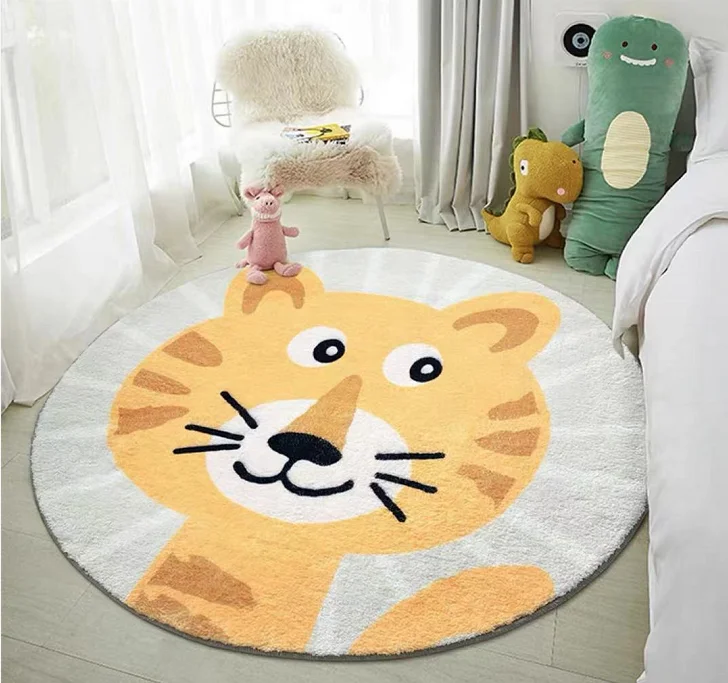 Hot Sales Super Fluffy Comfortable Round Game Rug Animal Cartoon Print Mat for Kids Room