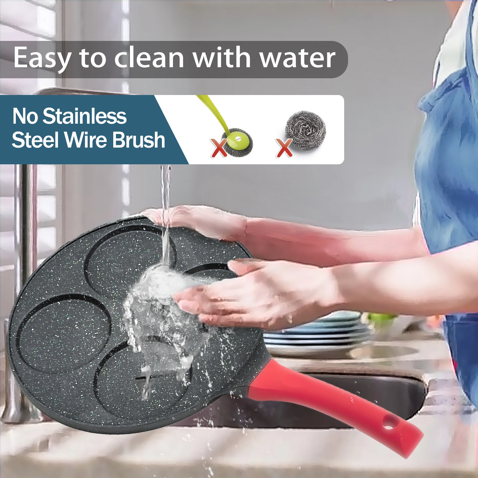 Kitchen Utensils Non-stick Frying Pot Pan 7 seven-Holes Steak Egg Pancake Thickened Omelet Pan Wooden Waffle Handle Pan