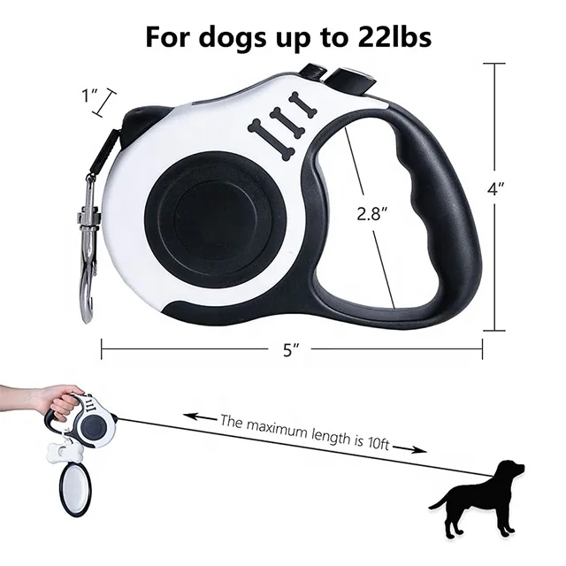 2024 Shopify Bone Print Tangle Free Walking Strong Nylon Tape Leashes For Cats Rope Leash Dog