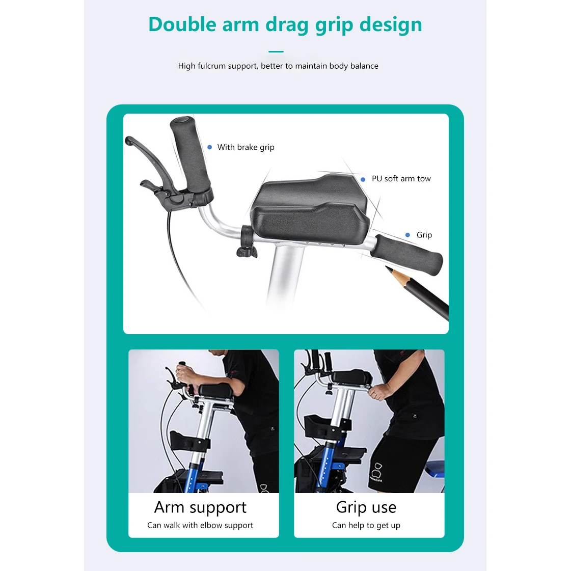 Portable Walking Crutch Disabled Walker Foldable Lightweight Adult Standing Walker With Wheels Walking Aids Frame