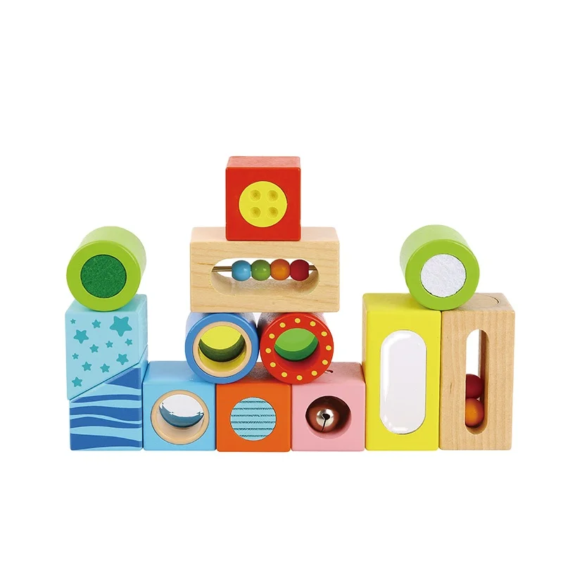 Wooden Multi-functional Block Games Sensory Toy Baby Touch Bell Rattling Training Stacking Toys for Kids