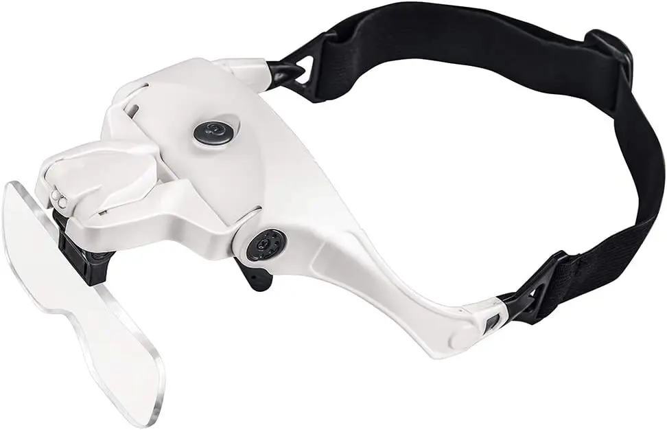 Portable Head Wearing Magnifying Glass Lens Eyeglass Interchangeable Mount Bracket Headband Magnifier with 2 LED Lights 5 Lenses