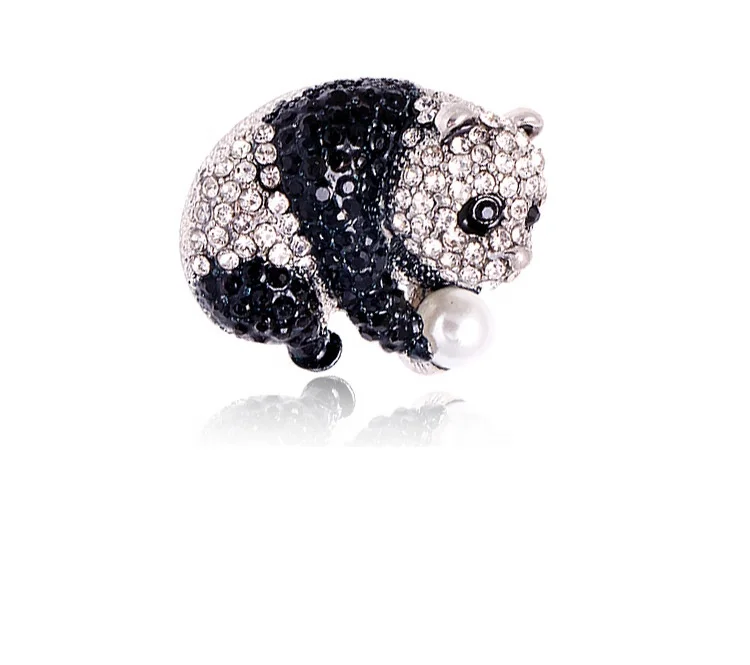 Wholesale Cute Bling Bling Crystal Brooch Fashion Jewelry Rhinestone Brooches Luxury Women Gift Evening Club Panda Brooch
