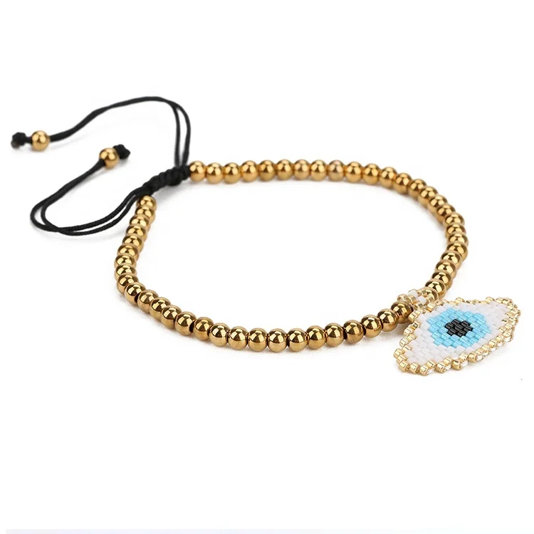 Moyamiya Wholesale Miyuki Seed Beads Turkish Evil Eyes Stretch Bracelets Latest Women Jewelry Set