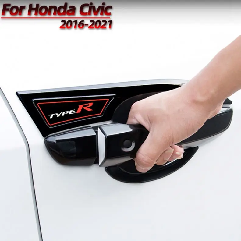 4pcs Carbon Fiber Door Handle Protective Cover Abs Handle Decoration For Honda Civic 10th Generation Car With Smart Keyhole