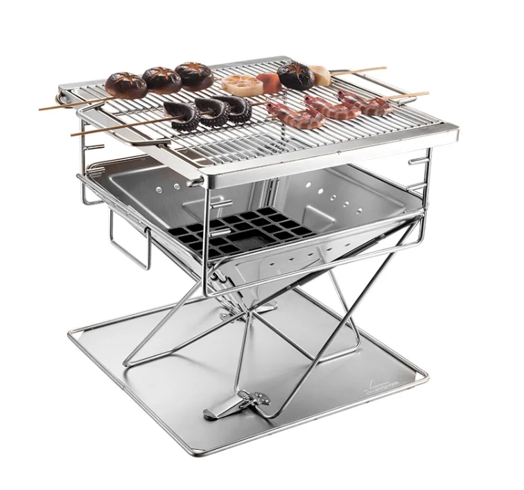 High Quality Outdoor Camping Medium size Folding Stainless Steel Charcoal BBQ Grill, BBQ Barbecue oven Incinerator  20-99 Pieces
