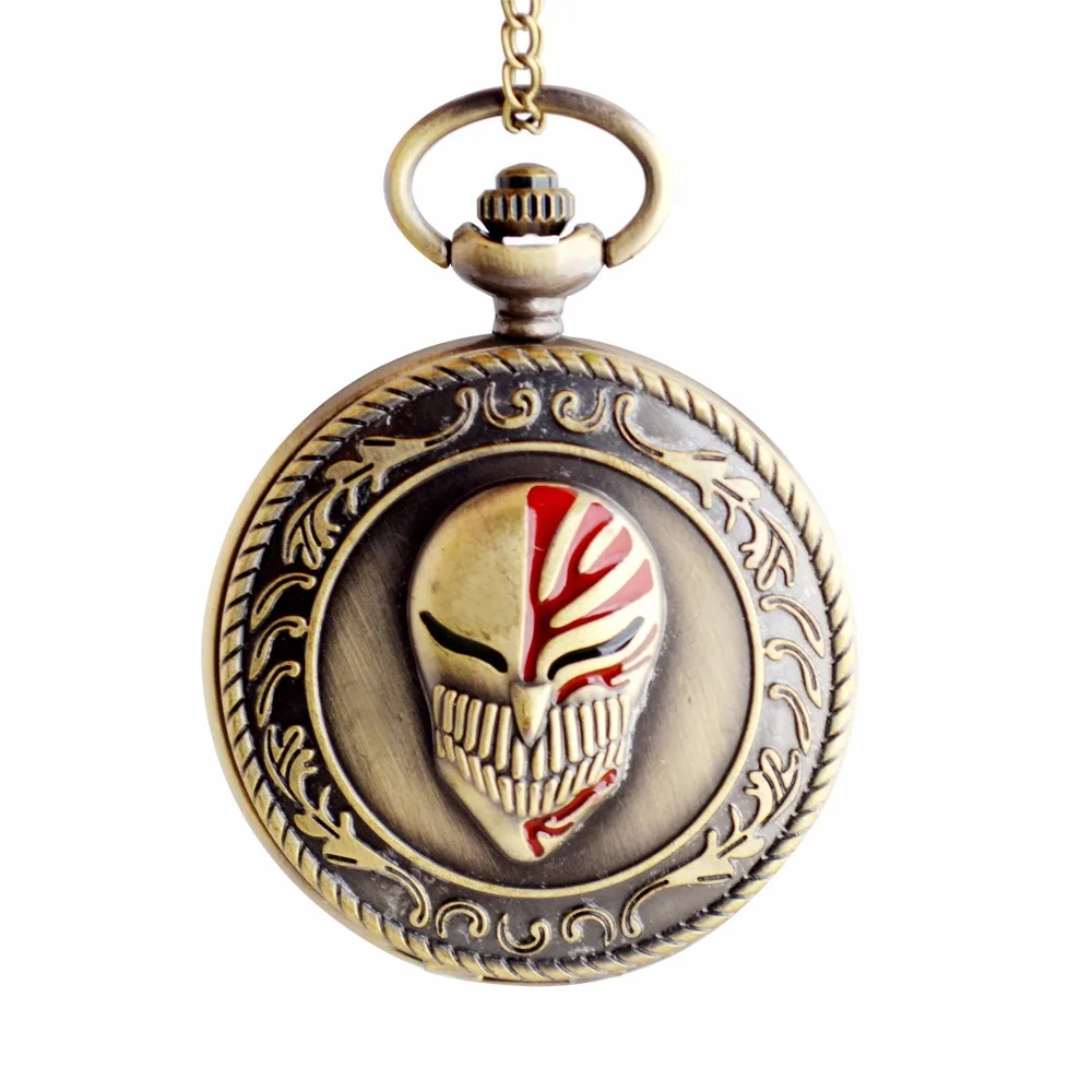 Vintage Bronze Skull Face Mask Engraved Quartz Pocket Watch for Man Woman New Creativity Pendant Watch Antique Timepiece reloj