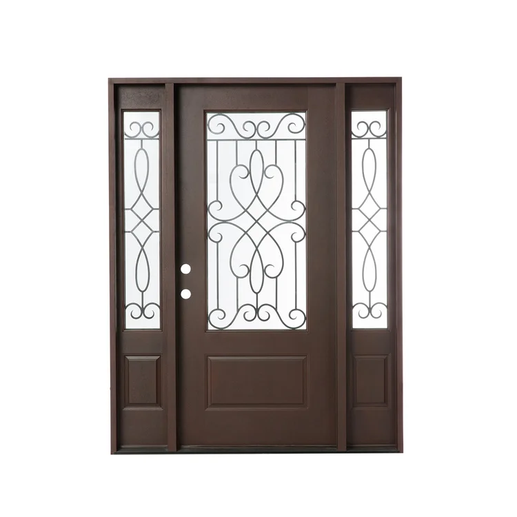 American Style Modern Exterior Wrought Iron Double Entry Doors For Apartment Building