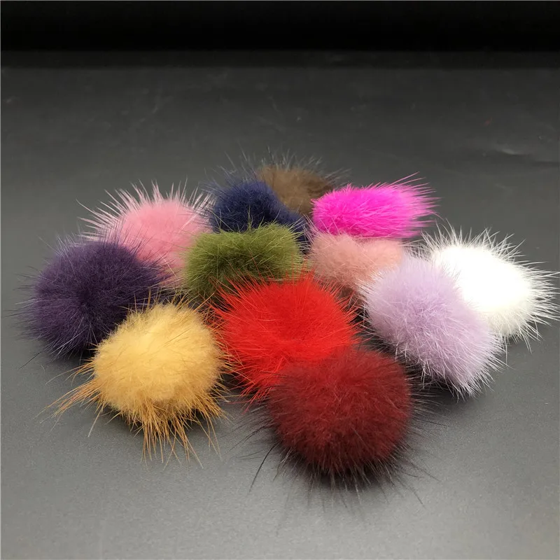 High Quality Colorful Custom size Round Real Mink Fur Ball Fluffy Pompom For Bag Hat Earring Knitted Beanie Hats