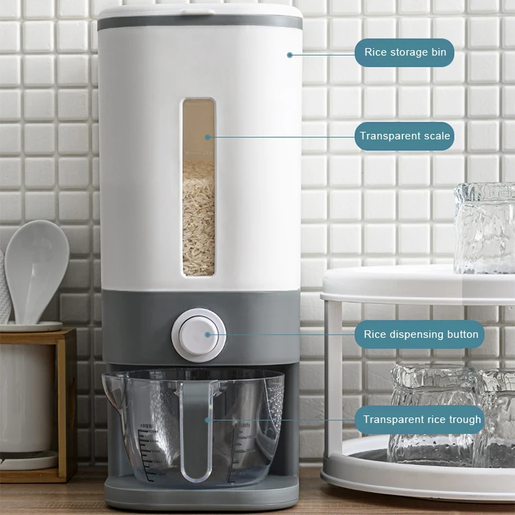 Manufacturer 12kg kitchen rice dispenser container rice box dispenser storage container cereal dispenser with lid