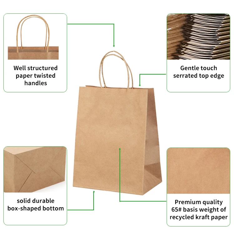 Large Size Luxury Clothes Packaging Paper Bag With Your Own Logo,Recycled Brown Kraft Paper Bag,custom paper bag