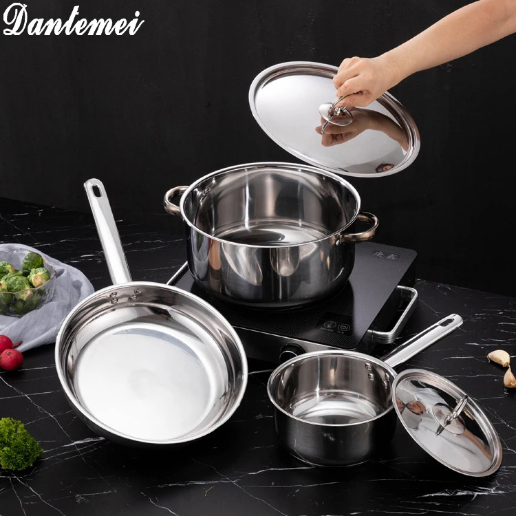 Most Popular 15PCS Kitchenware Sets 410 Stainless Steel Cooking Pot Set Kitchen Cookware Set